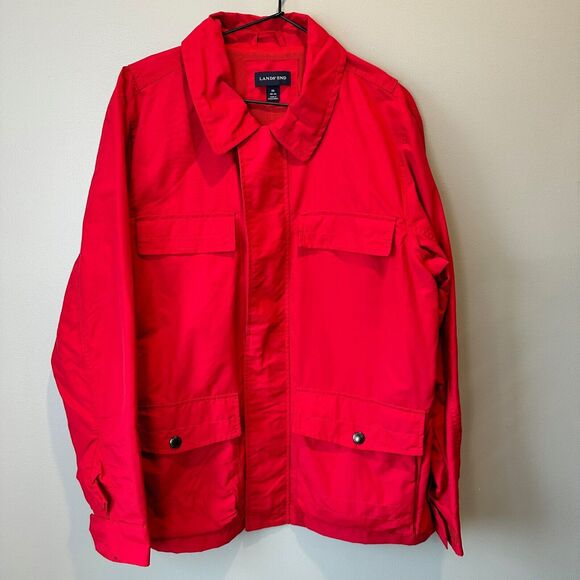 Land's End Mens Red Zip Lightweight Windbreaker Jacket Sz 38-40 M Removable hood - Picture 1 of 6